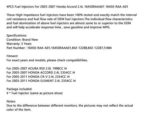 Inyectores De Combustible 4pcs Para Honda Accord 2003-2007 2 Foto 5