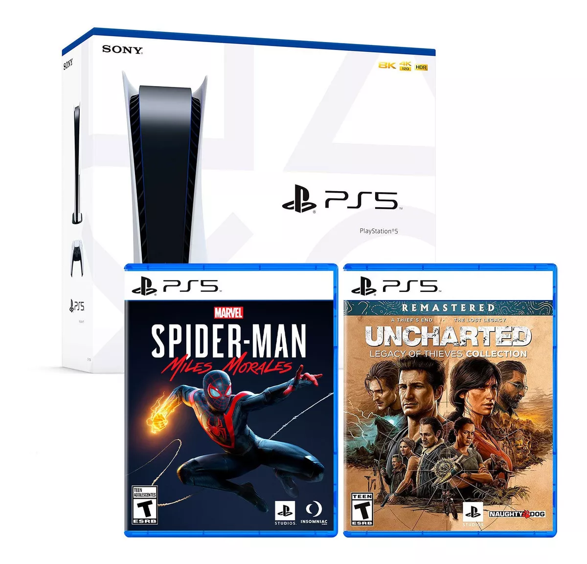 Consola Ps5 Con Lector + Miles Morales + Uncharted Thieves