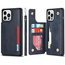 Funda Para iPhone 13 Pro Billetera Con Correa Cuero Azul