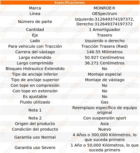 (1) Amortiguador Tra Oespectrum Gas Der O Izq G35 Rwd 03/05 Foto 2