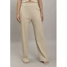 Calça Pantalona Em Linho Feminina Na Cor Bege Dialogo Jeans