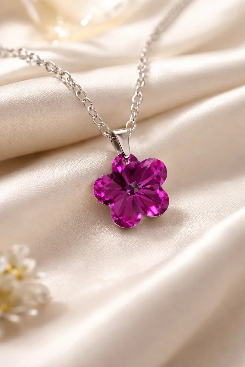 Collar Dije Cristal Flor Cadena Plata 925