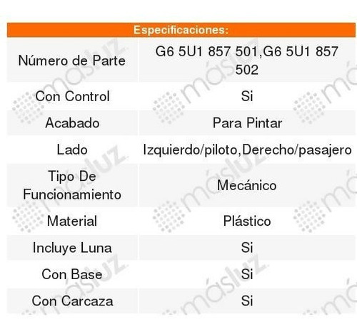 Par De Espejos Mecanicos P/pintar Volkswagen Gol 2015 2016 Foto 2