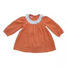 Vestido Veludo C/ Babado Bord. Ingles Bebê P, M, G 26119