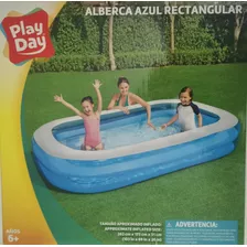 Play Day Alberca Inflable Familiar 2.62 X 1.75 X 0.51 M Color Azul Y Blanco