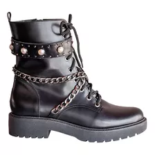 Coturno Bota Botinha Feminina Correntes Rock Moto Cano Médio