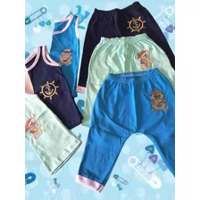 Kit 3 Conjuntos Camiseta Regata+ Calça Lisa Com Bordado Bebê