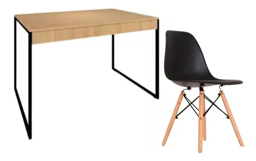 Conjunto Home Office Completo Cadeira Preto E Mesa 90x60 Mel E Preto