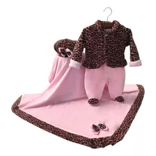 Conjunto Saída Maternidade Luxo Menina Oncinha Rosa