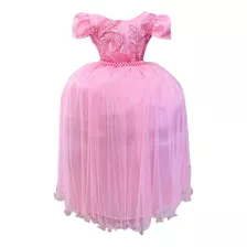 Vestido Infantil Rosa Renda Realeza Casamento Damas Festas