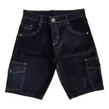 Bermuda Cargo Jeans Plus Size Masculina Com Lycra 6 Bolsos 