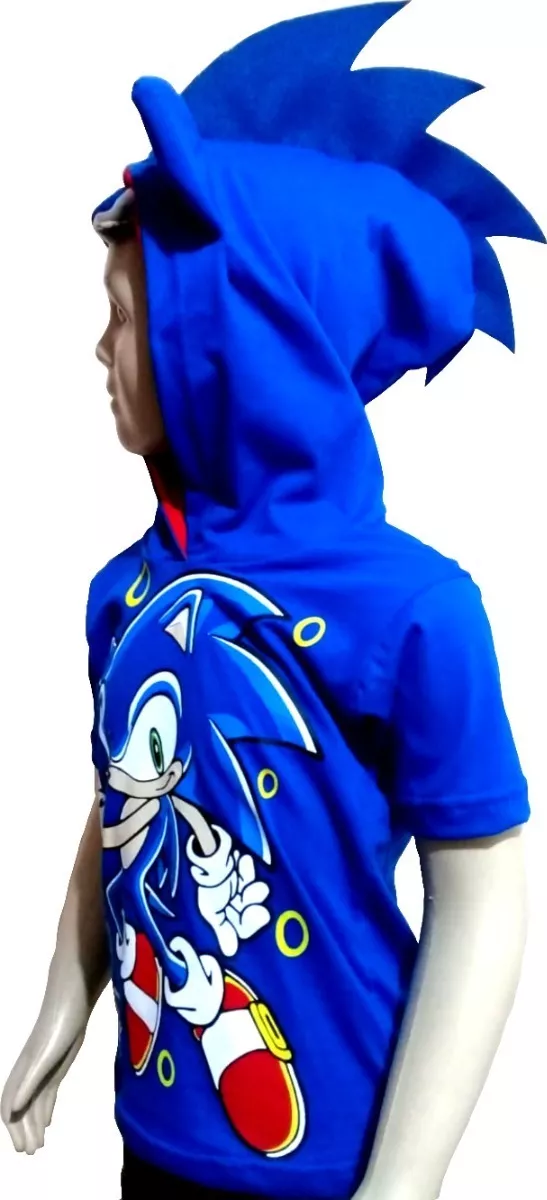 Camiseta Infantil Sonic Com Capuz, Touca Sonic
