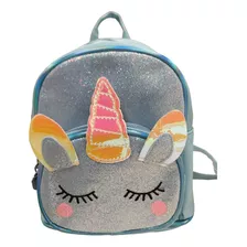 Mochila Chica Unicornio Brillante Brillos - Celeste