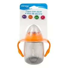 Copo Com Alça E Bico Silicone Laranja - 220ml - 8m+ - Clingo