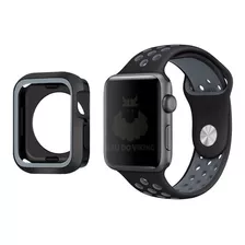 Kit Case Pulseira Furos Preto Cinza Compatível Apple Watch