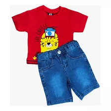 Kit Shorts Jeans Menino + Camiseta 10 Ao 14 Infantil Oferta