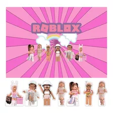 Kit Display De Mesa + Painel Festa Infantil Roblox Feminino