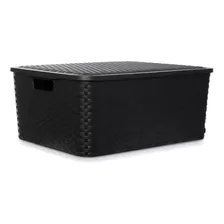 Canasto Caja Organizadora Simil Rattan Grande Color Negro