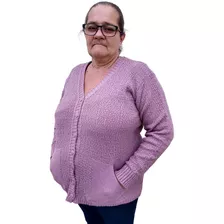 Casaco De Trico Senhora Com Bolso Plus Size Gg Inverno Malha