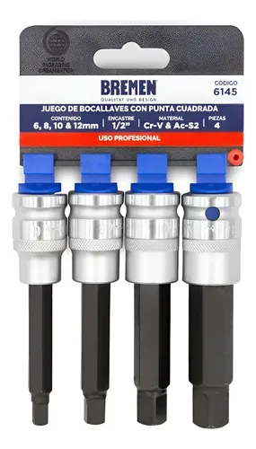 Set Llave Tubo Punta Cuadrada Bremen 6 8 10 12 Enc 1/2 6145 Negro