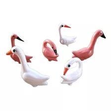 3 Flamingos E 3 Garças Em Cerâmica Enfeite Jardim Flamingo