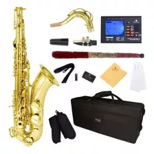 Mendini Dorado B Saxo Tenor Plano Con Afinador, Estuche, Boq