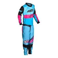 Kit Roupas Piloto Infantil Amx Prime Race Azul / Rosa Trilha