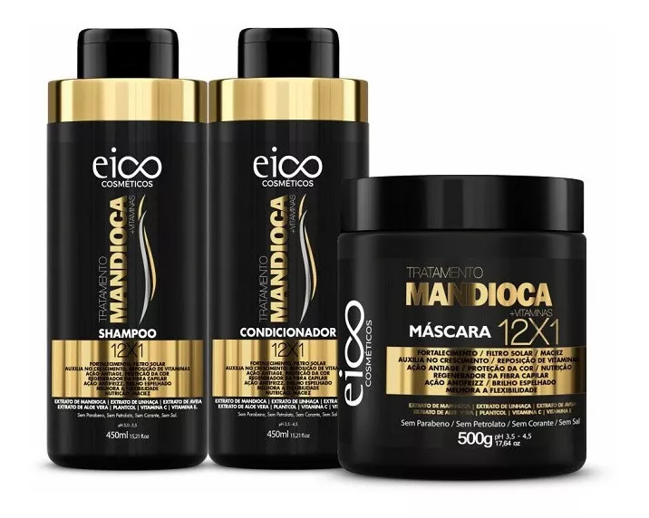 Eico Mandioca Kit Shampoo Condicionador 450ml + Máscara 500g
