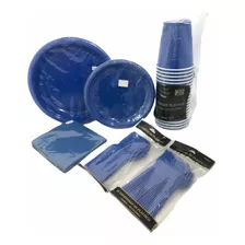 Súper Kit Azul Rey Desechables P 20 Platos Vasos Servil Cubs