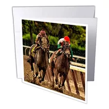 Two Horses And Jockeys Racing To Finish Line, Mud Flyin...