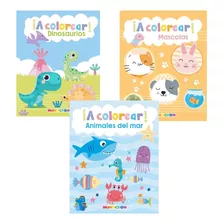 Colección ¡a Colorear! 3 Libros, Dinosaurio-mar-mascotas