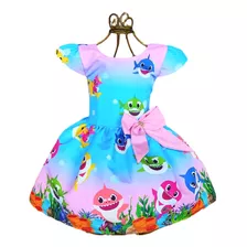 Vestido Temático Baby Shark Rosa Luxo Fantasia