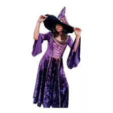 Vestido Medieval Tradicional Acompanha Chapéu Na Cor Roxo