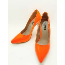 Zapatilla Neon Naranja De Charo Punta Alto Mujer Tacon Aguja