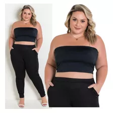 Blusa Top Cropped Faixa Plus Size 46 A 60 Preto Tapa Decote