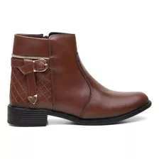 Bota Feminina Casual Salto Baixo Inverno Confort Marrom