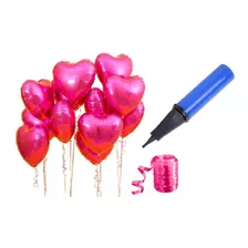 12 Balão Coração Metalizado Pink 45cm + Bomba + Fitilho