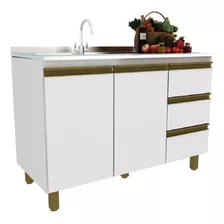 Balcão De Cozinha Yasmim 2 Portas 3 Gavetas Branco/bronze Cor Branco