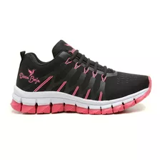 Tênis Esportivo Feminino Jogging Running Preto Pink