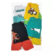 Kit 8 Peças De Roupas 4 Regatas E 4 Shorts | Tam 4 E 6