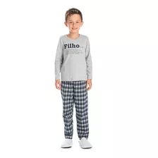 Pijama Infantil Juvenil Menino Xadrez Filho Manga Longa