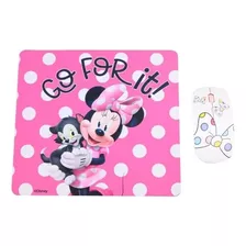 Kit Mouse Wireless + Mousepad Minnie Go For It! Color Rosa