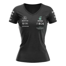 Camiseta Feminina Baby Look Mercedes F1 Formula 1
