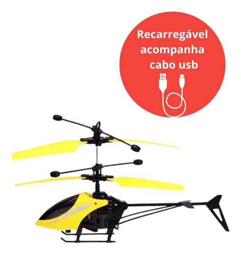 Mini Helicóptero Voa Sozinho Recarregável Com Cabo Usb