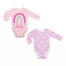 Set 2 Piezas Bodys Manga Larga Bambino Arcoiris Rosado