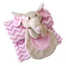 Cobertor Manta Com Naninha Elefantinha Para Bebê Rosa 