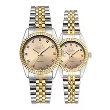 Swiss Brand Two Tone Watch Hombres Mujeres Gold Silver Stain