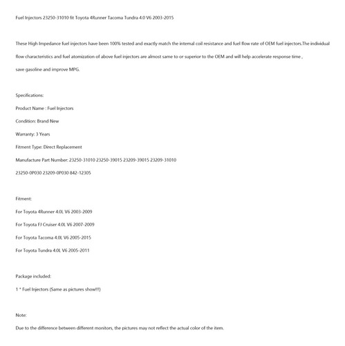 Fuel Injector For Toyota 4runner Tacoma Tundra 4.0 V6 Foto 5