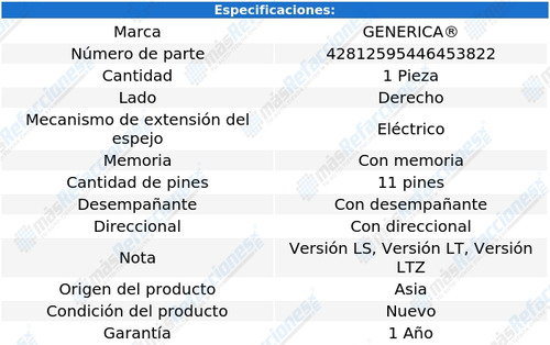 Espejo Malibu 2013 - 2015 Elect C/desemp Lt/ls/ltz Der Rxc Foto 2