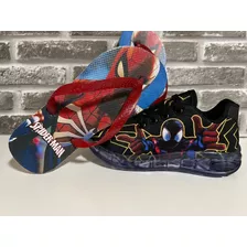 Tênis Infantil Led Homem Aranha Personagem + Chinelo Menino